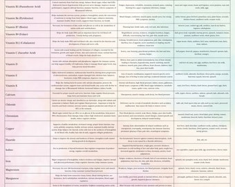 Vitamin and Mineral Chart Poster 18x24 Digital