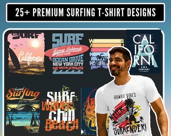 Premium surfen T-shirt ontwerpen, tropisch gesneden bestand, strandleven clipart, Summer Vibes stencil, unisex strand shirt ontwerpen, print op aanvraag