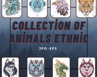Collection of animals ethnic, Colorful Animal,Animals Bundle SVG For Cut file,Forest Animals Silhouettes,Sublimation Design,Digital Download