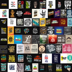 May include: A collage of 64 colorful squares with motivational quotes and phrases. The quotes are in various fonts and styles, and some include illustrations. The background of each square is a different color, and the text is in black, white, or a contrasting color. The quotes are about life, love, work, and dreams.