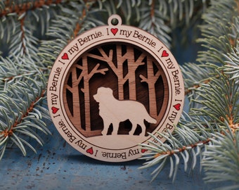 Bernie Ornament, Custom Dog Ornament, Gift for Dog Lovers, Dog Christmas Ornament, Pet Keepsake, Dog Breed Ornament