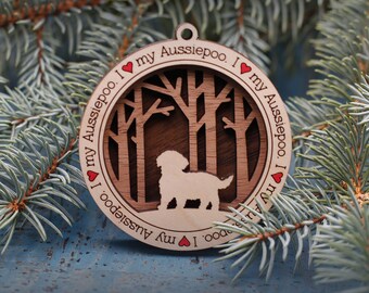 Aussiepoo Ornament, Custom Dog Ornament, Gift for Dog Lovers, Dog Christmas Ornament, Pet Keepsake, Dog Breed Ornament