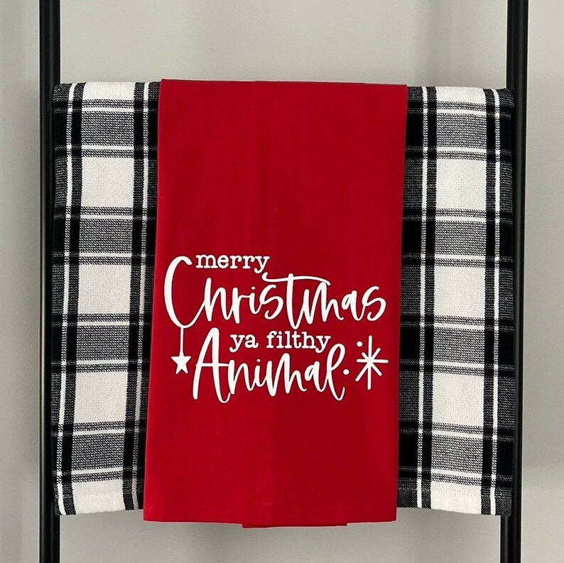 Merry Christmas Towel, Christmas Kitchen Towel, Funny Tea Towel, Holiday Towel, Home Alone Towel, Christmas Vacation Towel Filthy Animal Red