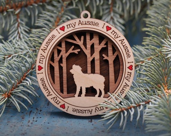 Aussie Ornament, Custom Dog Ornament, Gift for Dog Lovers, Dog Christmas Ornament, Pet Keepsake, Dog Breed Ornament