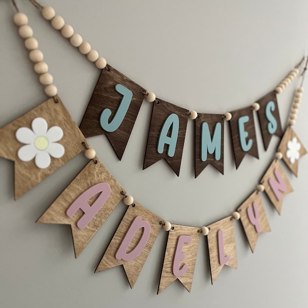 Personalized Name Sign, Custom Banner, Name Banner, Nursery Sign, Personalized Gift, 3D Layered Banner, Wood and Acrylic Decor