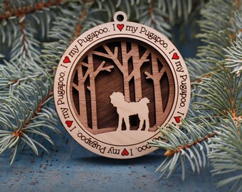 Pugapoo Ornament, Custom Dog Ornament, Gift for Dog Lovers, Dog Christmas Ornament, Pet Keepsake, Dog Breed Ornament