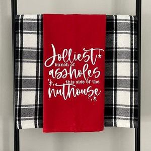 Merry Christmas Towel, Christmas Kitchen Towel, Funny Tea Towel, Holiday Towel, Home Alone Towel, Christmas Vacation Towel Jolliest Bunch Red