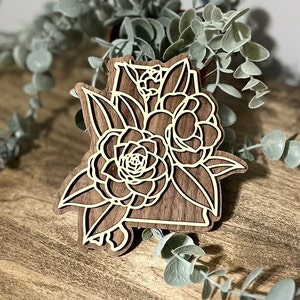 State Magnet - Alabama Camellia, State Flower, Large Magnet, Wood Magnet, Camellia Magnet, Refrigerator Magnet, Kitchen Magnet