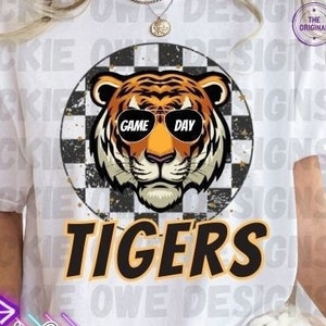 Tigers Png, Preppy Mascot, Tigers Png, Tigers Game Day, Checkered Tigers Png, Retro Tigers Png, Tigers Colorful Sublimation Png, Retro 90&#39;s