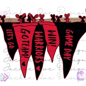 Hanging Pennant Flag Png, Warriors Mascot Png, Warriors Png, Retro Pennant Cheer Png, Red and black Homecoming Pennant Flag,  DTF Download