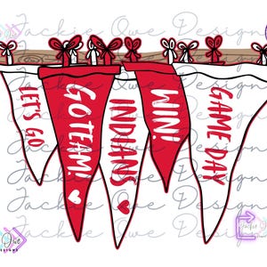 Hanging Pennant Flag Png, Indians Mascot Png, Indians Png, Retro Pennant Cheer Png, Red and white Homecoming Pennant Flag,  DTF Download