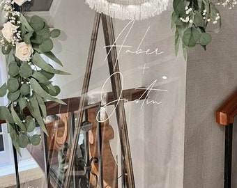 Customizable Wedding Welcome Sign: White Roses, Vinyl Lettering (36 x 24 in.)