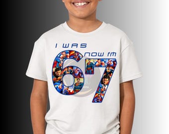 Diseño de camiseta imprimible de tendencia Six Seven, camiseta de cumpleaños de superhéroe, descarga digital DTF de sublimación para cumpleañero