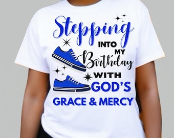 Celebrando mi cumpleaños con la gracia y la misericordia de Dios (imagen), descarga digital de camiseta de cumpleaños