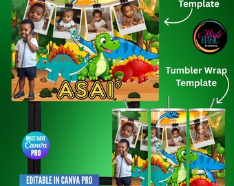 Dinosaur Tray Table & Tumbler Bundle Canva Template | Kids Personalized Editable Dino Table Design Template | Boy Gift | Digital Download