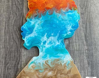 Arte mural de silueta masculina de resina: temática de playa y océano (39,5 x 25,4 cm)