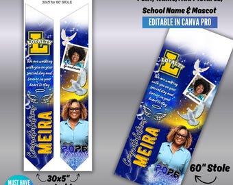 Graduation Stole Canva Editable Template, Memorial Grad Stole, (Class Of 2026), DIY Sash (Digital Download)