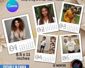 2026 Calendar, Canva Editable Drag and Drop Picture Template, Custom Family Photo, Home Office Monthly Calendar, Digital Download