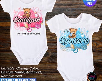 Baby Girl Boy Custom Name Canva Template, Sublimation T-Shirt Editable Design (Digital Download)