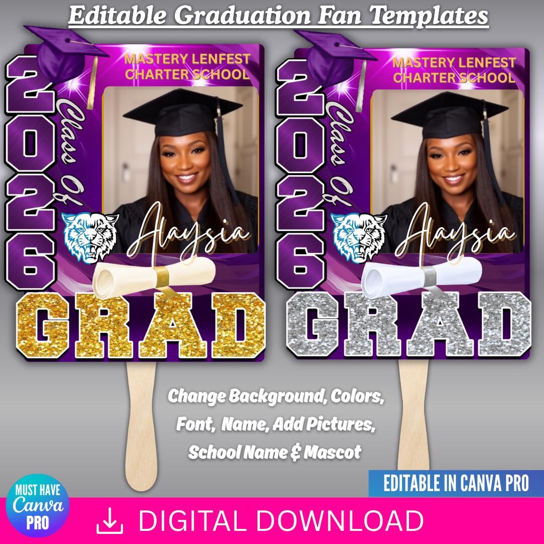 Graduation Fans Editable Canva Template, Class of 2026, DIY Grad Fan ...