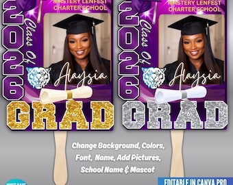 Plantilla editable de Canva para abanicos de graduación, promoción de 2026, diseños DIY para abanicos de graduación (descarga digital)