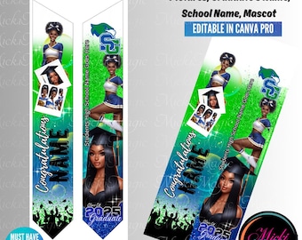 Graduation Stole Canva Editable Template, Class Of 2025 Template, DIY Custom Grad Template, Sublimation Sash Canva Digital Download