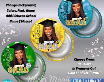 Plantilla editable de Canva para botón de graduación, promoción de 2026, diseños de pins de graduación (descarga digital)