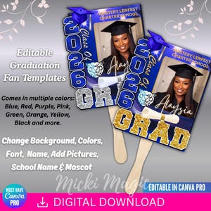 Graduation Fans Editable Canva Template, Class of 2026, DIY Grad Fan ...