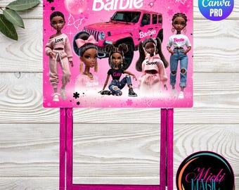 Black Barbi Tray Table Editable Canva Template (Digital Download)