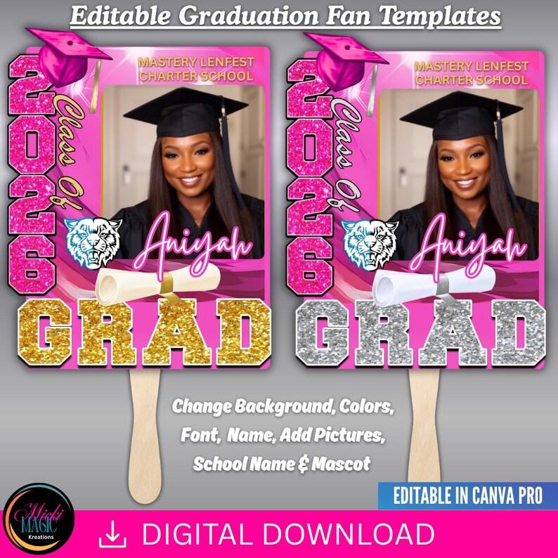 Graduation Fans Editable Canva Template, Class of 2026, DIY Grad Fan ...