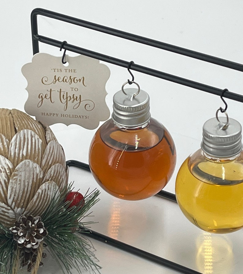GLASS Booze Ornaments 4 pack 50ml attached ribbon for easy hanging image 1