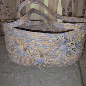 Fabric wrapped rope tote bag