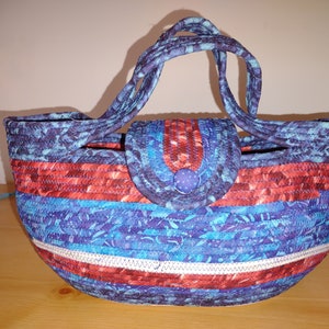 Fabric wrapped rope tote bag