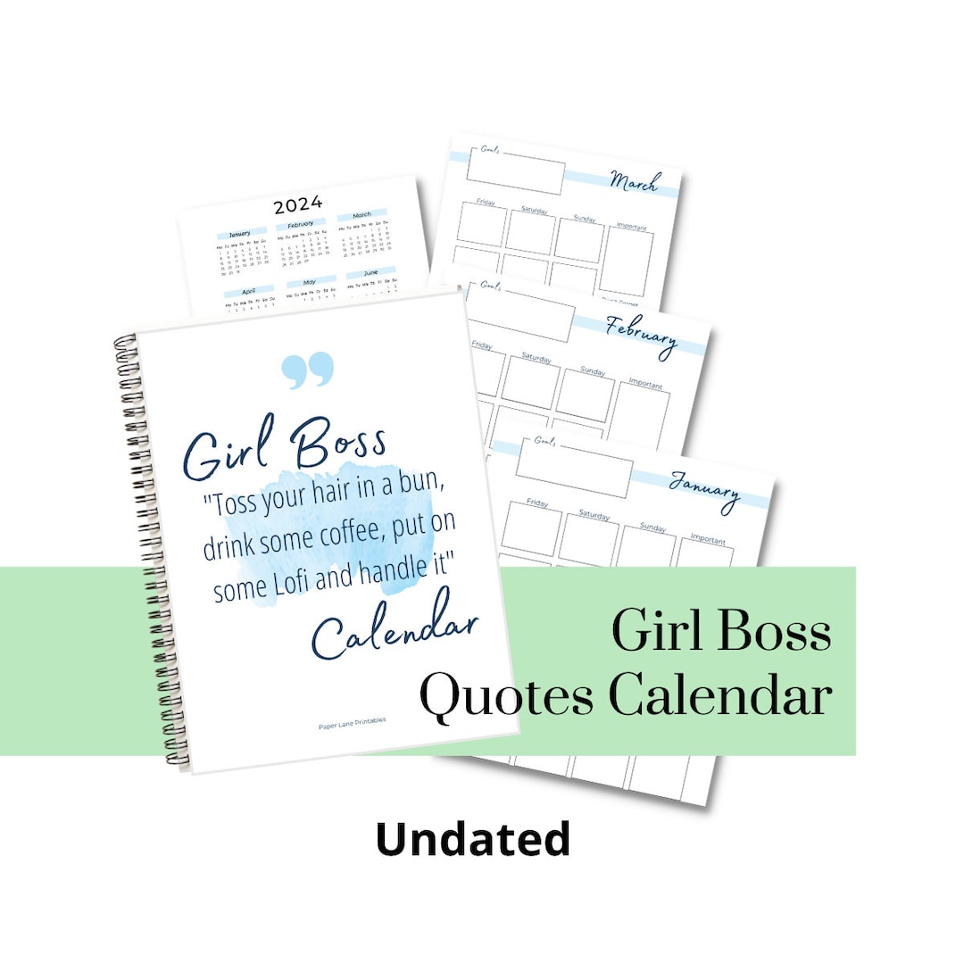 Girl Boss Calendar UNDATED | Printable PDF | Monthly Planner ...