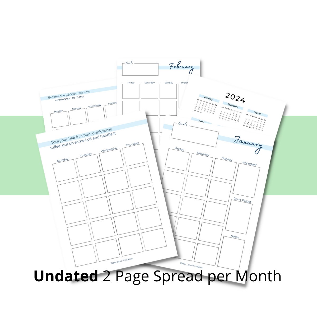 Girl Boss Calendar UNDATED Printable PDF Monthly Planner Productivity ...