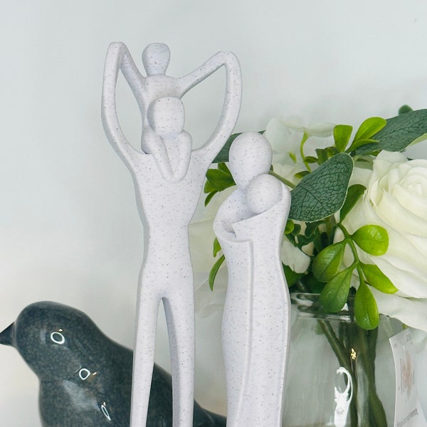 Family of 4 Statue | Family Decor | White Marble