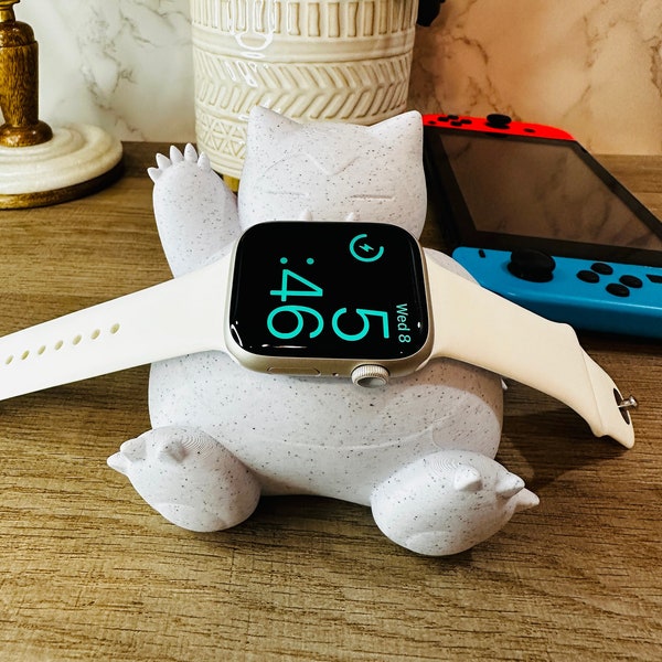 Snorlax Apple Watch Charger Stand in White Marble