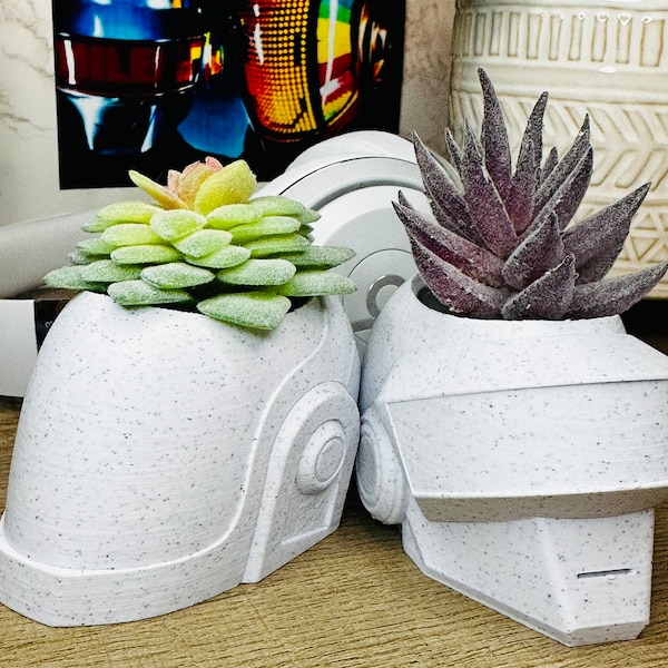 Ensemble de casques Daft Punk Duo | Jardinières en marbre blanc | + Plantes incluses