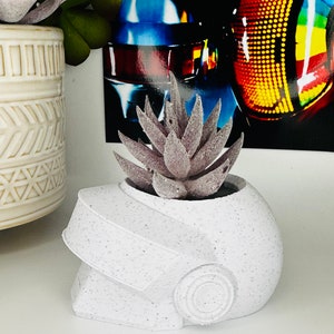 Daft Punk Duo Helmet Set White Marble Planters Plants Included image 4