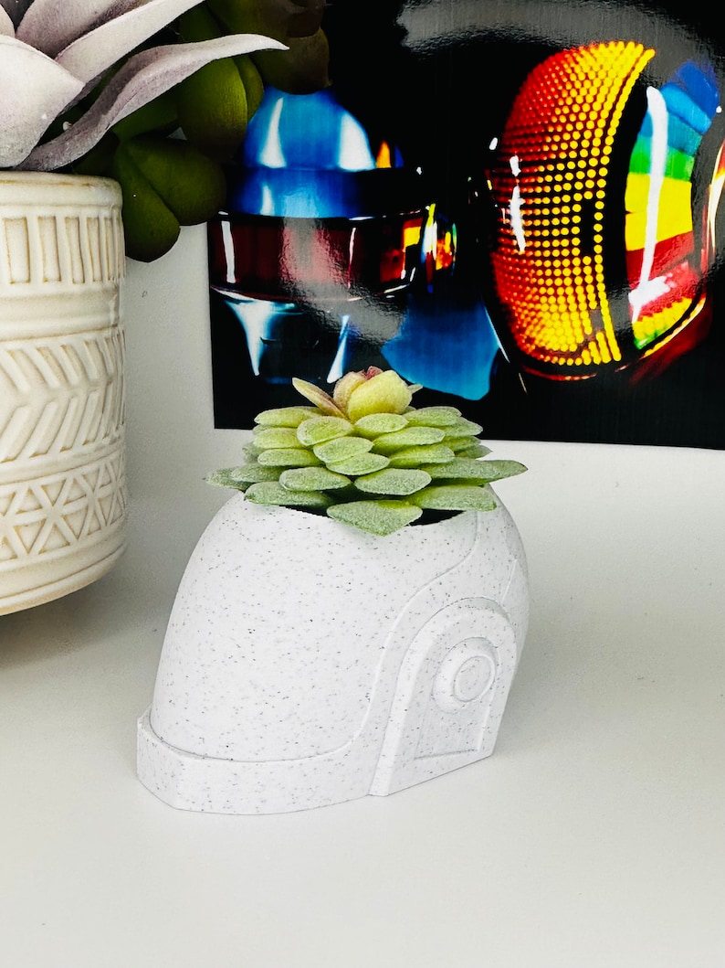 Daft Punk Duo Helmet Set White Marble Planters Plants Included image 7