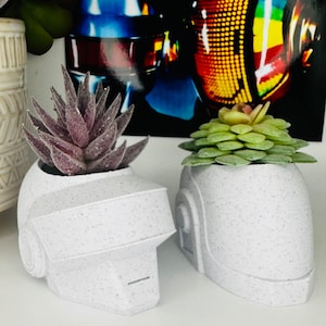 Daft Punk Duo Helmet Set White Marble Planters Plants Included image 2
