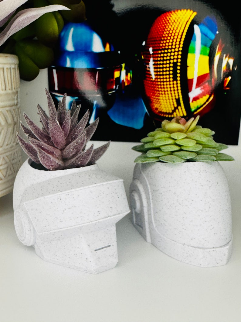 Daft Punk Duo Helmet Set White Marble Planters Plants Included image 2