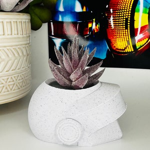 Daft Punk Duo Helmet Set White Marble Planters Plants Included image 5