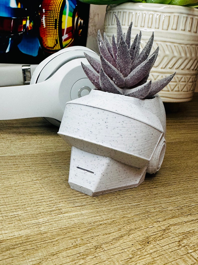 Daft Punk Duo Helmet Set White Marble Planters Plants Included image 9