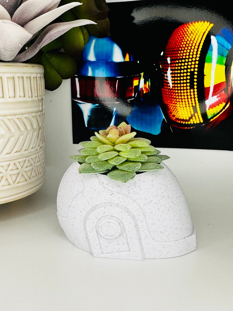 Daft Punk Duo Helmet Set White Marble Planters Plants Included image 8