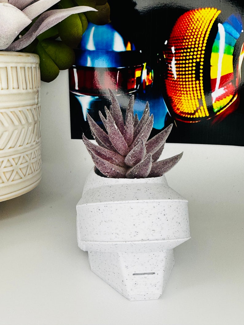 Daft Punk Duo Helmet Set White Marble Planters Plants Included image 3