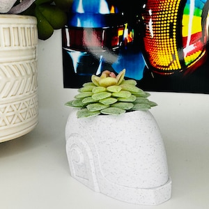 Daft Punk Duo Helmet Set White Marble Planters Plants Included image 6