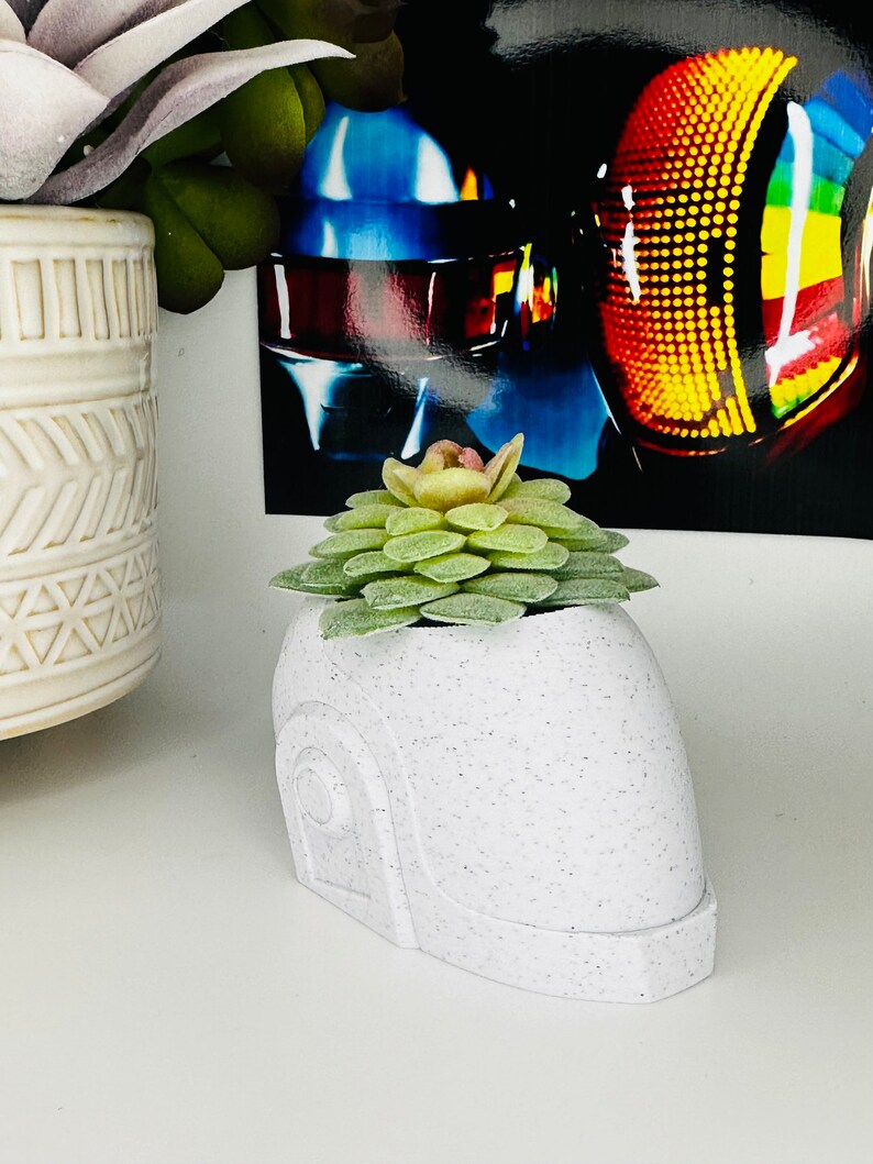 Daft Punk Duo Helmet Set White Marble Planters Plants Included image 6