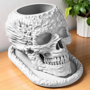 Cyberskull Planter – Compact Flowerpot - Modern Boho Decor, indoor, Outdoor, Succulent, Cacti, Gothic Pot for Plants, Desk, Gifts, Drainage