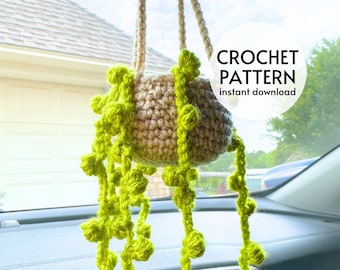 CROCHET PATTERN - Car Plant Crochet Pattern PDF String of Pearls Succulent Amigurumi Pattern Easy Potted Plant Car Hanger Instant Download